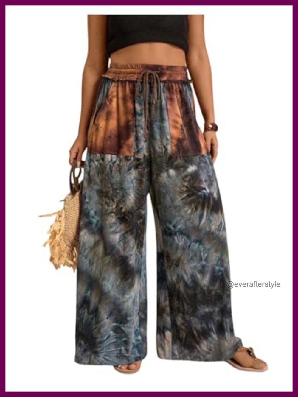 Plus Size Tie Dye Wide Leg Palazzo Pants with Pockets